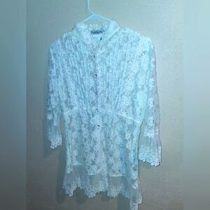 Hugging Kisses Lace Floral 3/4 Bell Sleeve Top White Bridal L